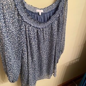 LC Lauren Conrad Blue Ruffled Bib Collar Blouse
